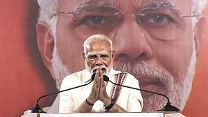 Narendra Modi addresses a public meeting in Coimbatore.
