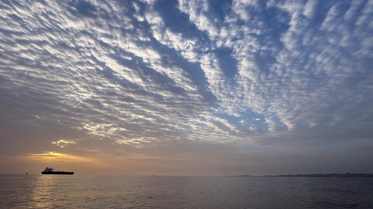 Tanker anchored in the Strait of Hormuz off Qeshm Island.