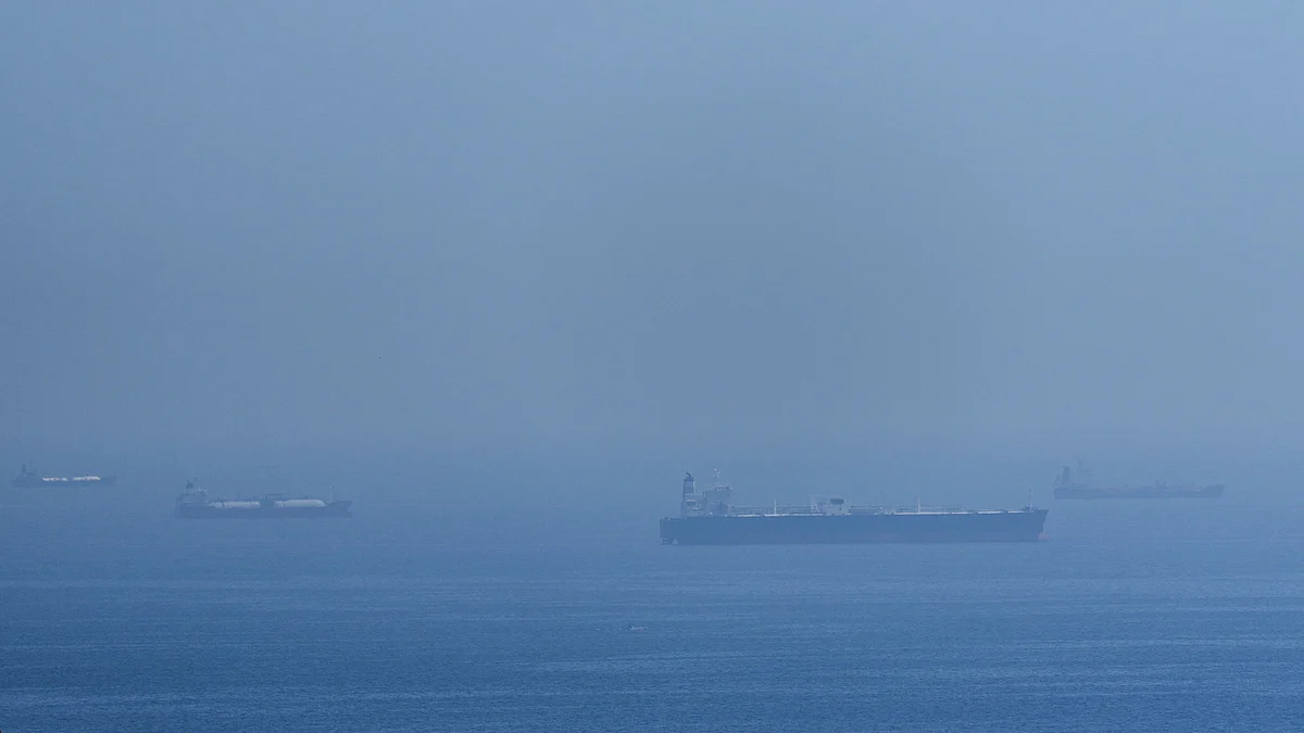Tankers and gas carriers anchored in Strait of Hormuz. 
