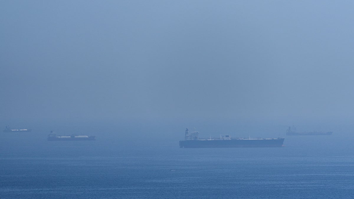 Tankers and gas carriers anchored in Strait of Hormuz. 