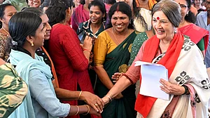 CPI (M) leader Brinda Karat during a rally ahead of the Kerala Assembly elections.