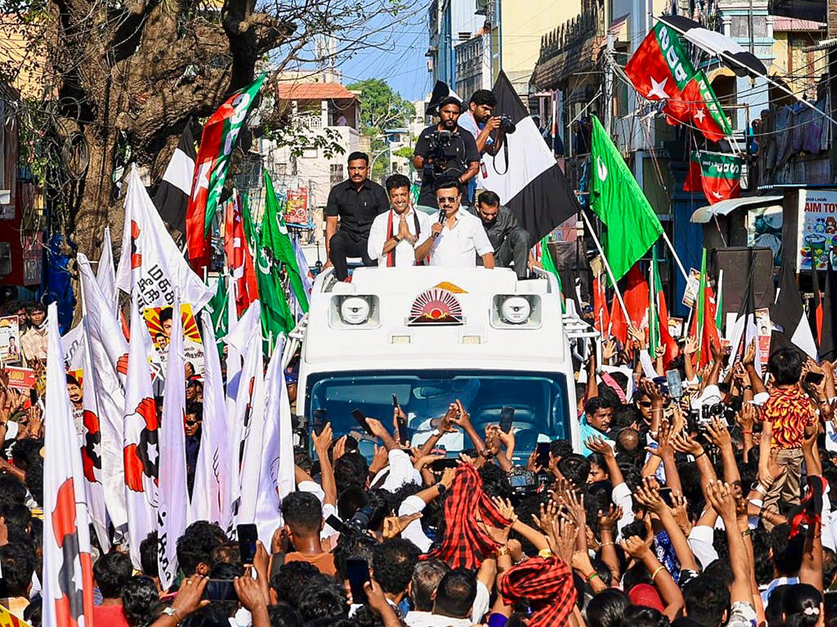 Tamil Nadu CM M.K. Stalin at a rally on last day of campaigning