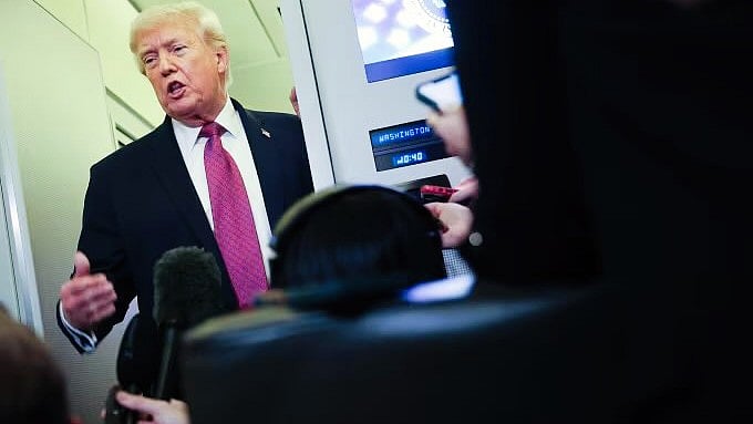 Donald Trump speaks to media