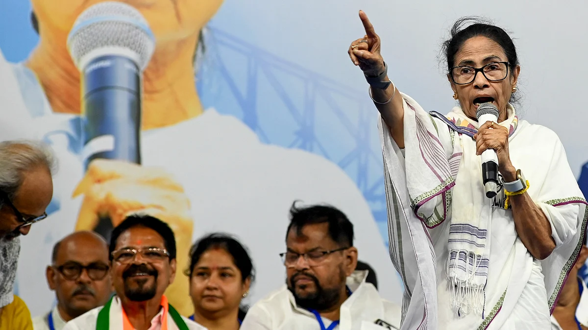 Mamata Banerjee speaks during an election campaign in Kolkata.