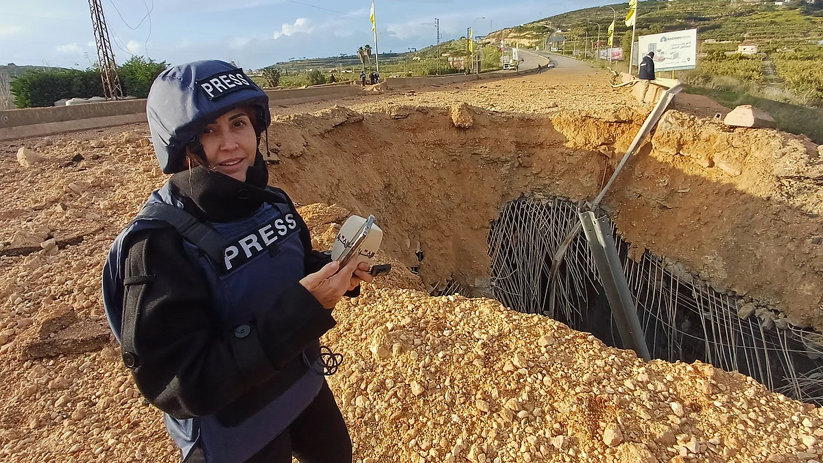 Lebanese journalist Amal Khalil in Qasmiyeh, Lebanon.
