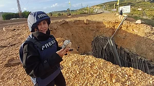Lebanese journalist Amal Khalil in Qasmiyeh, Lebanon.