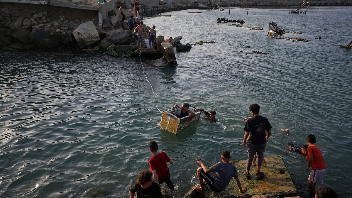 Palestinian youth play in Gaza City.