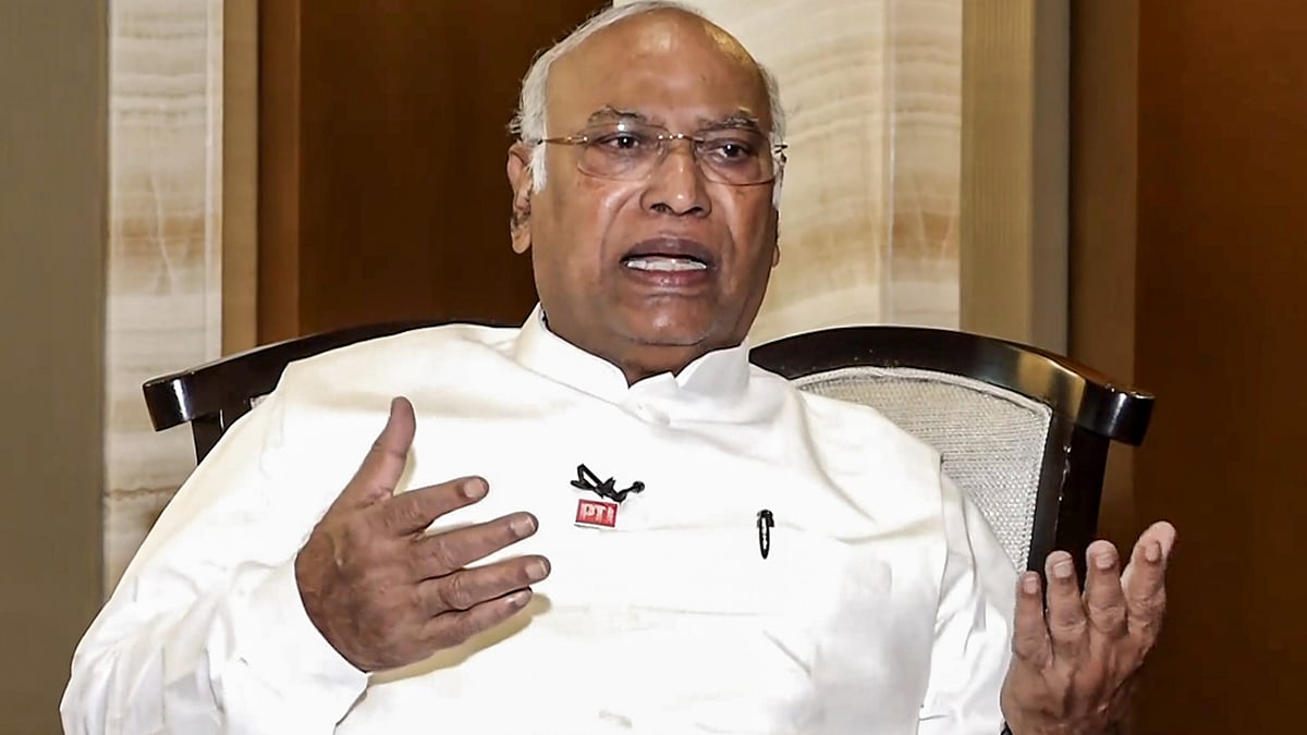 Congress president Mallikarjun Kharge speaks during an interview in Chennai.