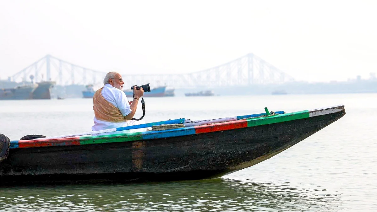 PM Narendra Modi on a boat ride on the Hooghly river in Kolkata