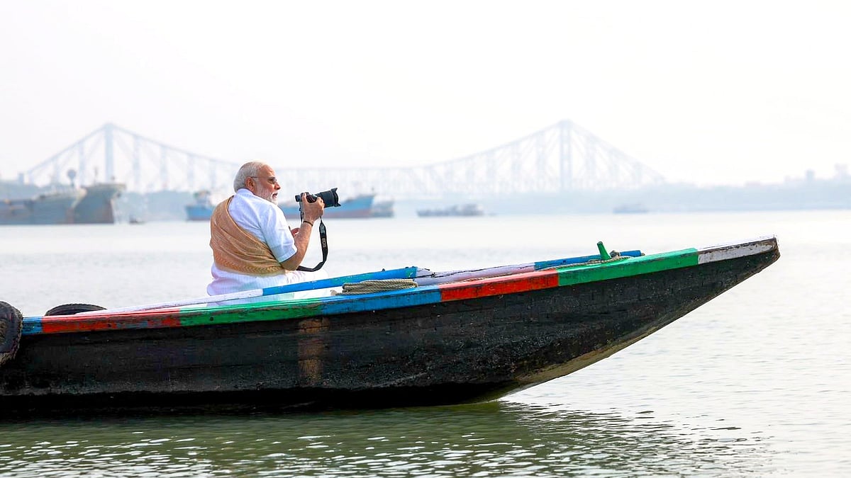 PM Narendra Modi on a boat ride on the Hooghly river in Kolkata
