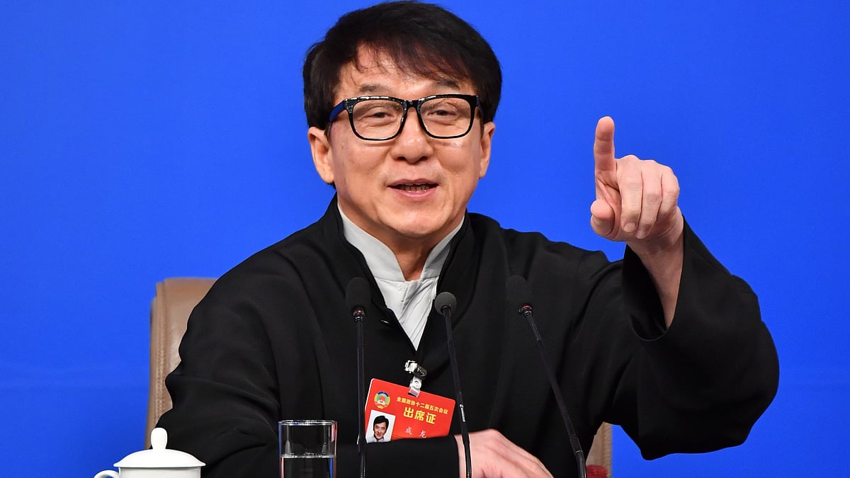 Jackie Chan attends a press meet.
