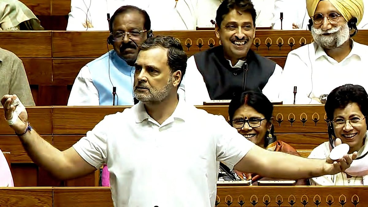 Rahul Gandhi speaks during the debate on the 131st Constitution Amendment Bill in the Lok Sabha