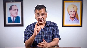 Screengrab from a video in which Arvind Kejriwal speaks on Justice Swarna Kanta Sharma