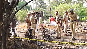 Police officials conduct a search operation in Thrissur.