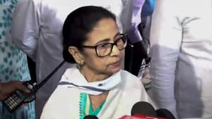 Mamata Banerjee speaks to media during the final phase of the assembly elections in Kolkata.