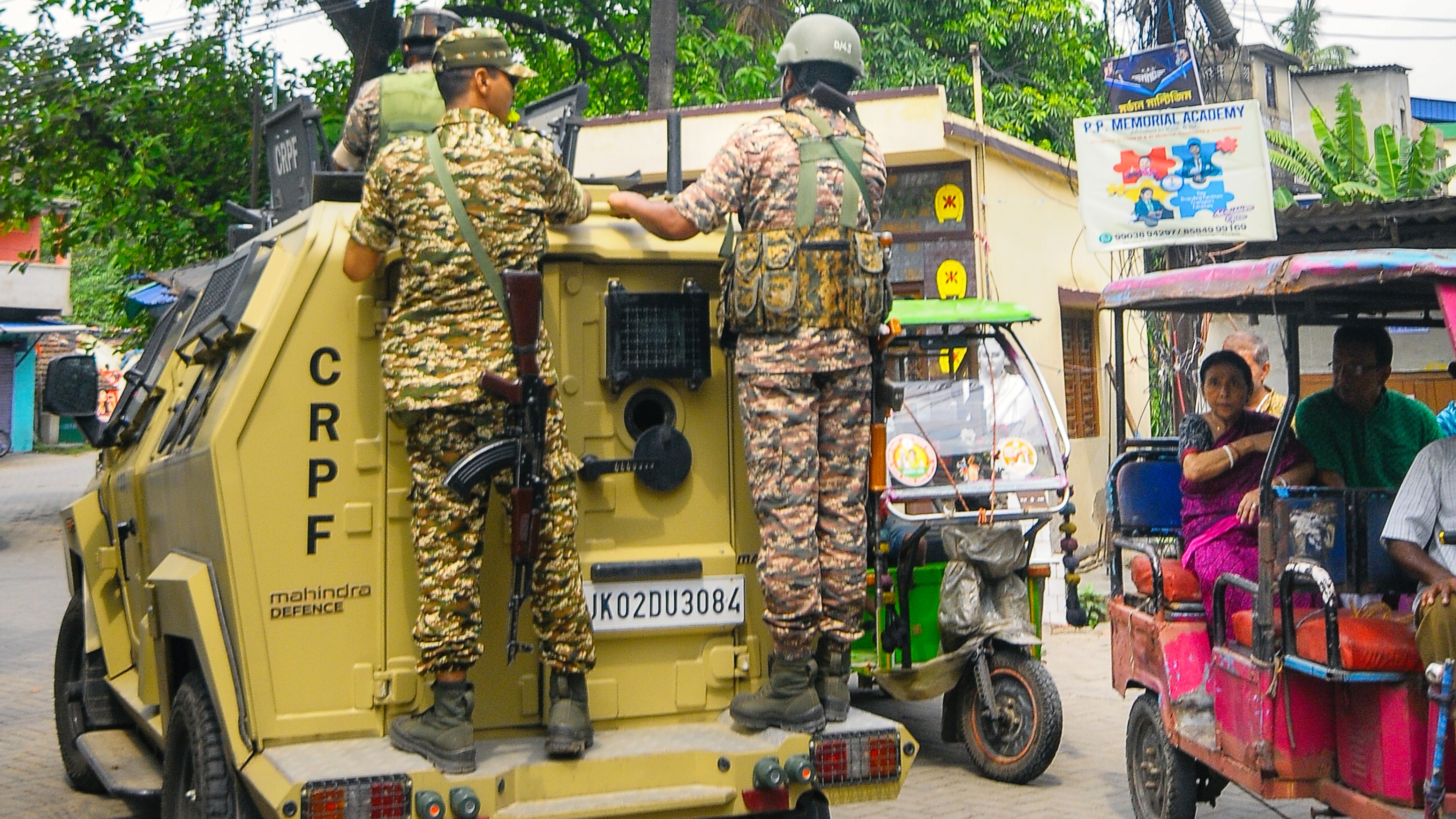 CRPF personnel on a light-armoured personnel carrier in Howrah, 29 April
