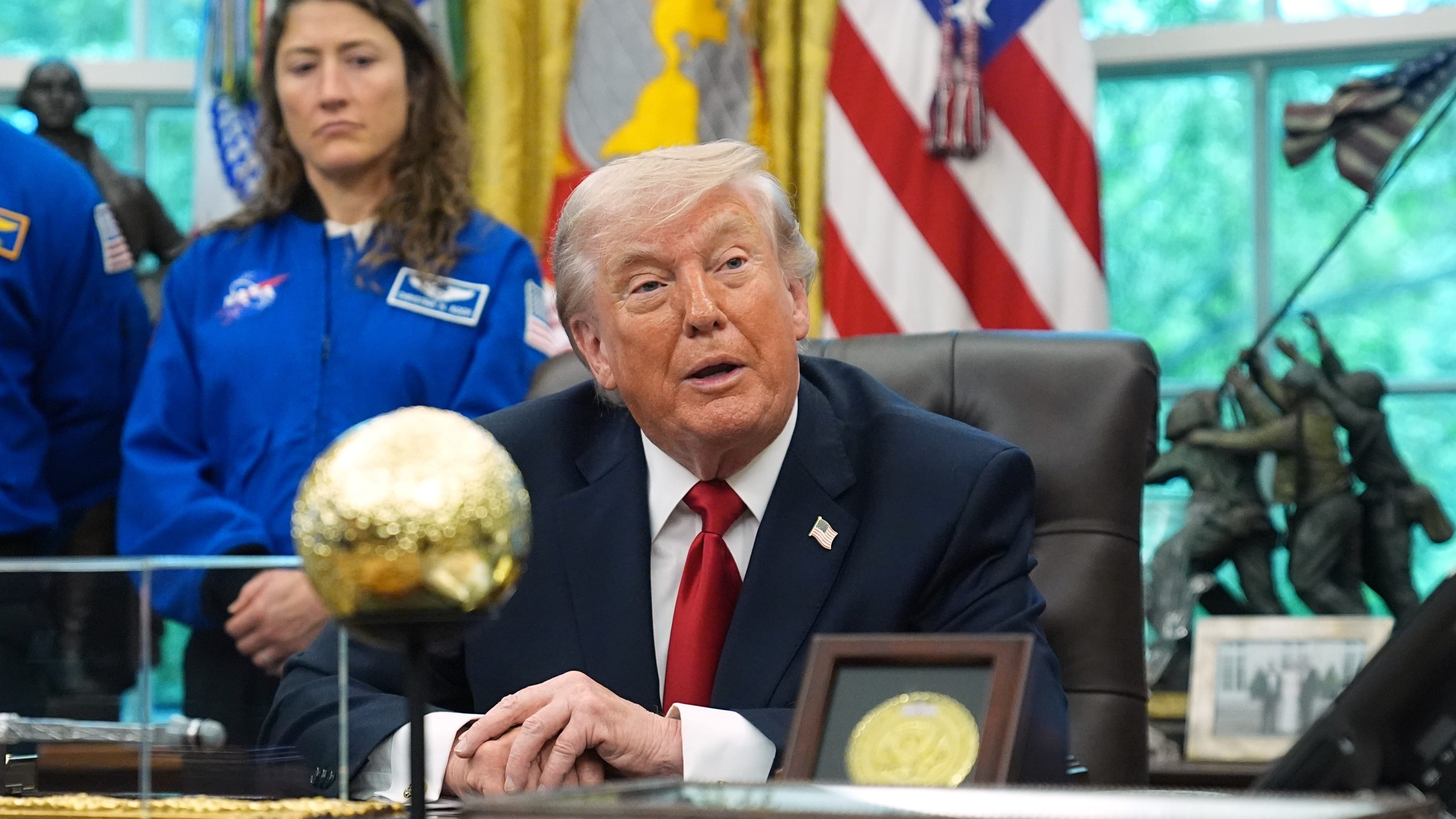 US President Donald Trump speaks at White House.