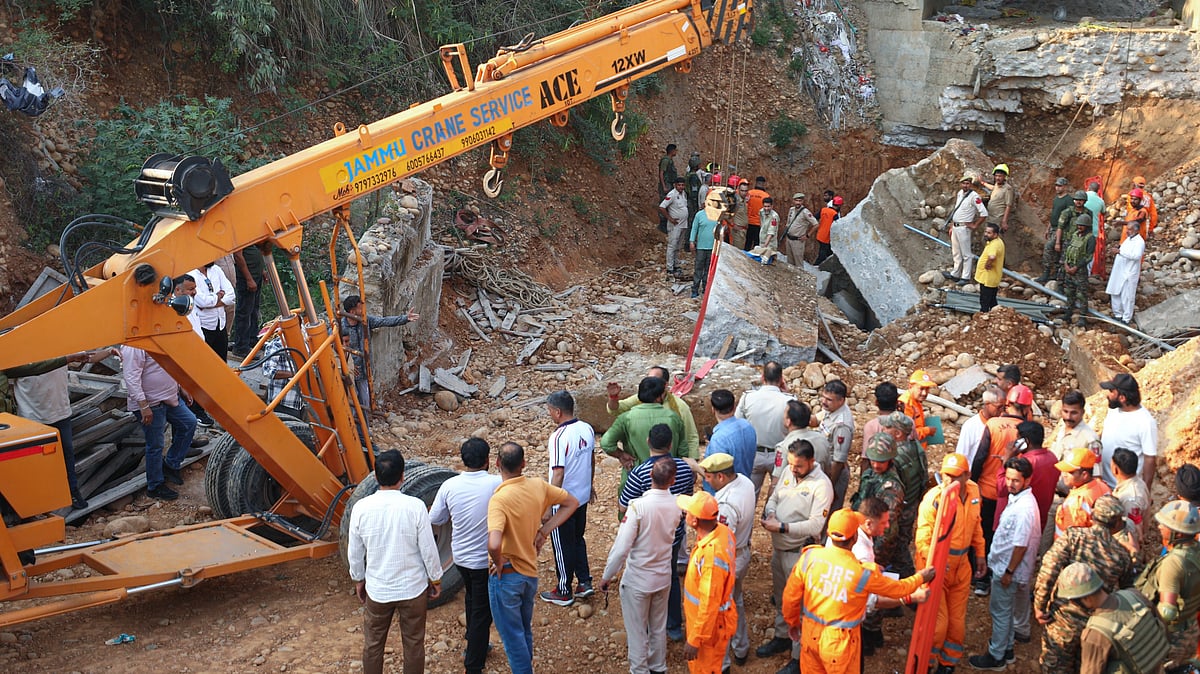 Rescue underway after the under-construction bridge collapsed on the outskirts of Jammu