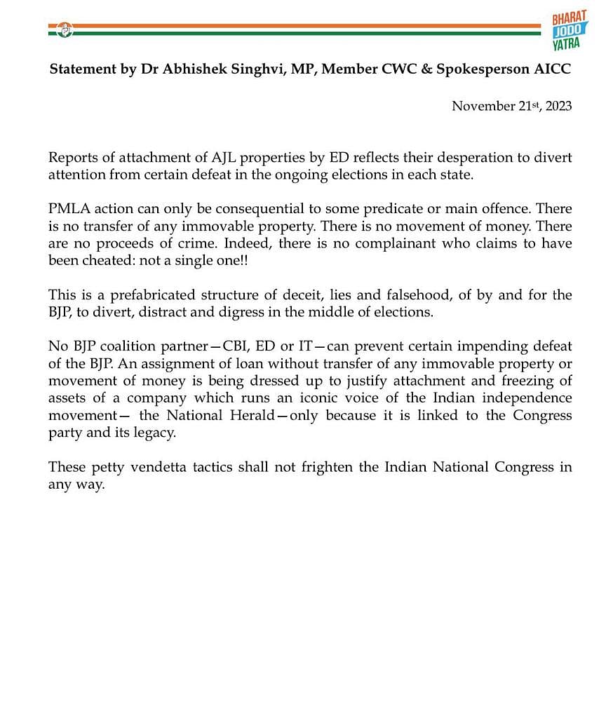 Reports of ED attachment of AJL properties "clear indication" of BJP's