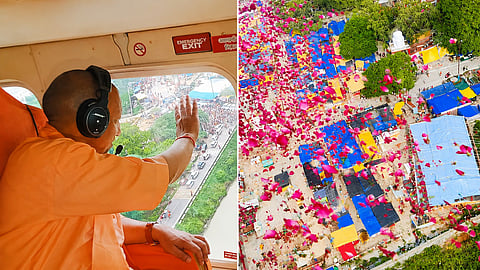CM Yogi Showers Flowers on Kanwariyas in Meerut, Helicopter Flower Shower Marks Devotion