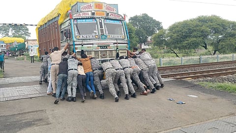 Sagar QRF Jawans Remove Truck Railway Track