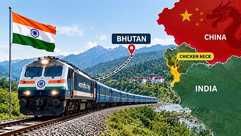 Indian Railways train on the cross-border track connecting India and Bhutan.