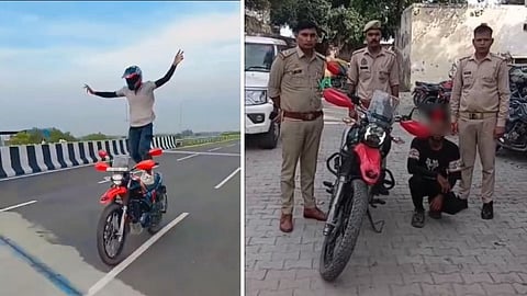 Hathras Bike Stunt Video Youth Arrested Performing Dangerous Stunt  Moving Bike
 
