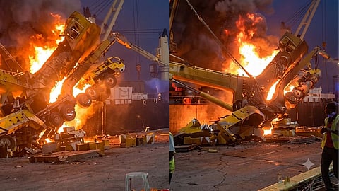 Mumbai Port Crane Fire During Cargo Loading