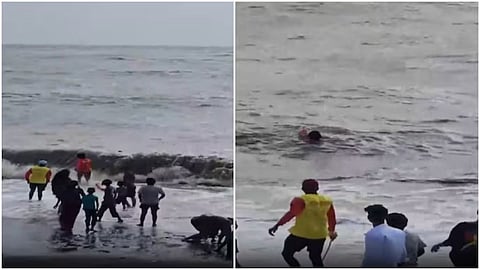 A lifeguard rescued a seven-year-old girl after she was caught in strong waves while swimming at a beach in Daman.