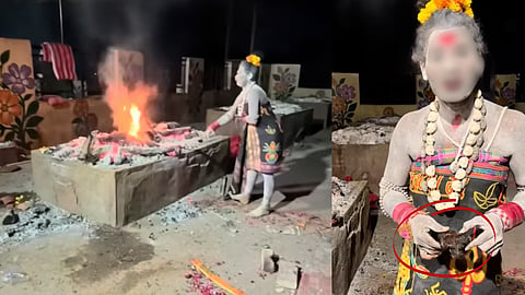 Kali Nand Giri Holding a Sword Near a Burning Pyre
