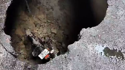Lucknow Road Collapses Near University After Heavy Rain, Motorcyclist Falls Into Deep Pothole