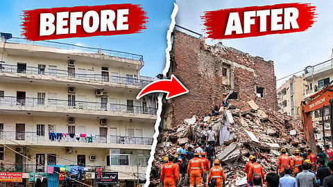 delhi building collapse photos