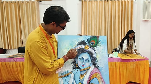 Vrindavan Art Workshop 20 Artists Bring Radha Krishna Divine Leelas to Life on Canvas