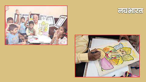 An artwork of Lord Ganesha created by Prof. Dr. Dinesh Gupta, featuring the 36 districts of Maharashtra.