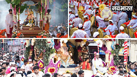 Grand arrival procession of Dagdusheth Halwai Ganpati on a peacock chariot in Pune
