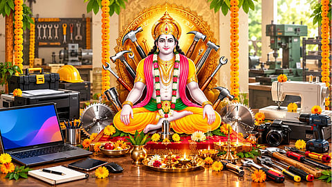 Vishwakarma puja 2026 laptop machine tools puja.
