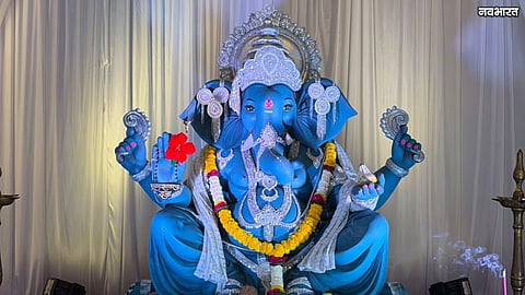 Thane Mira Road Sankalp Society 21st Ganeshotsav Blue Ganpati Idol