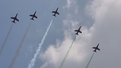   Surya Kiran Team Performs Thrilling Aerobatics Over the City Meerut Air Show