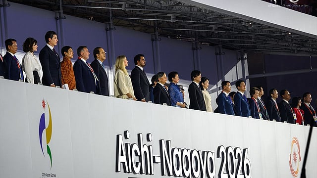 Dignitaries and global leaders line the main balcony against the prominent "Aichi-Nagoya 2026"