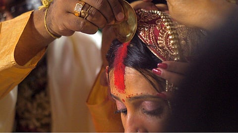 Why sindoor applied three times hindu wedding ritual meaning.