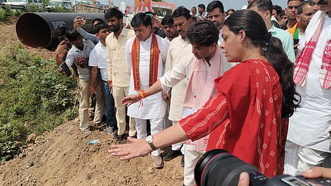 Jyotiraditya Scindia inspects the Chambal water project in Morena