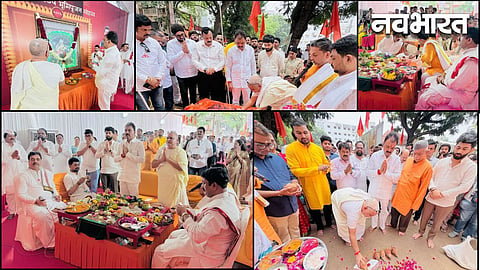 Auspicious pillar-worship ceremony for the Navratri pandal in Dombivli.