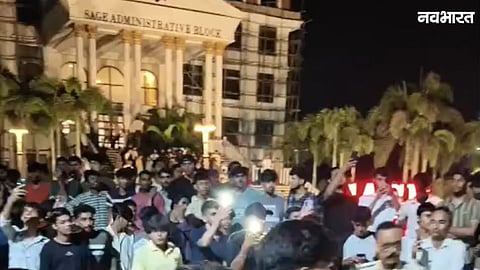 Students protesting outside SAGE University Bhopal
