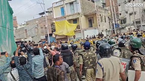 Muslim community members gathered near Shahi Masjid in Ujjain