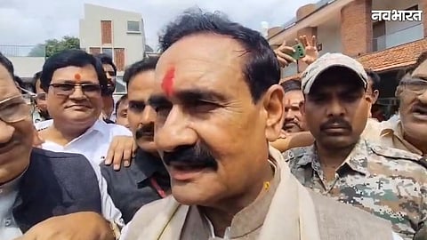 Narottam Mishra addressing media in Shivpuri