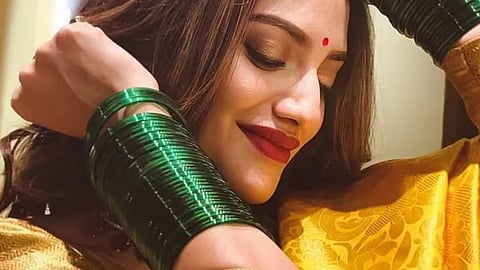 Chudi color combination outfit bangles styling.