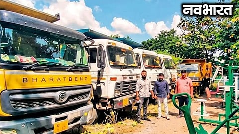 Revenue Department cracks down on illegal crushed stone transport in Ambegaon: 7 Hyva trucks seized, ₹25.71 lakh