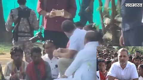 Rahul Gandhi meeting Baiga tribal families in Jagla village