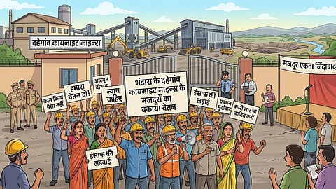 bhandara dahegaon kayanite mine workers pending wages protest