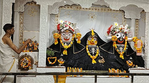 The 'Sanjhi' depicting the divine pastimes of Radha and Krishna  at the Shri Jagannath Temple in Agra.
